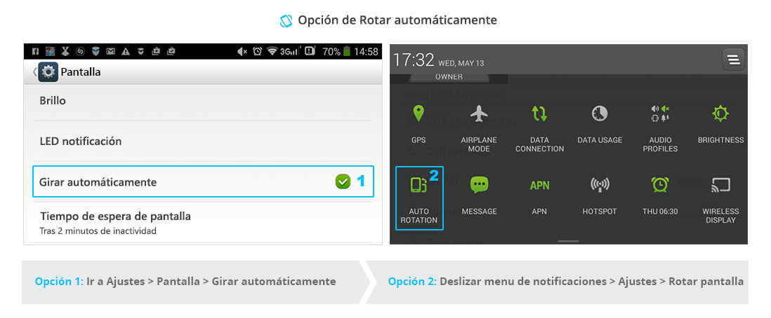 activar opción rotar pantalla en dispositivo Android
